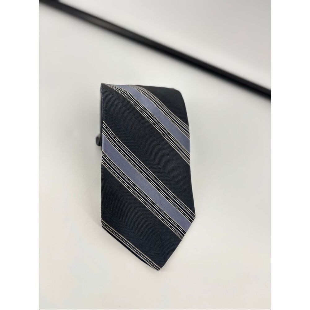 Ike Behar New York Silk Striped Necktie Navy Gray Hand Tailored USA